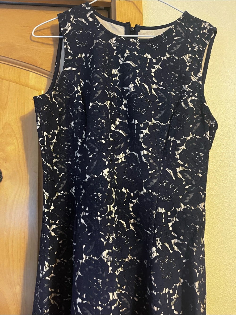Donna Ricco Navy Blue Floral Lace Mini Dress with Cream Underlay